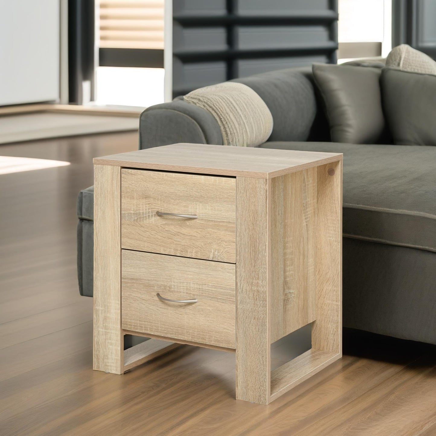 bedside table with 2 drawers natural brown