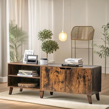 140CM Wide TV Stand Cabinet With Shelves Rustic Brown