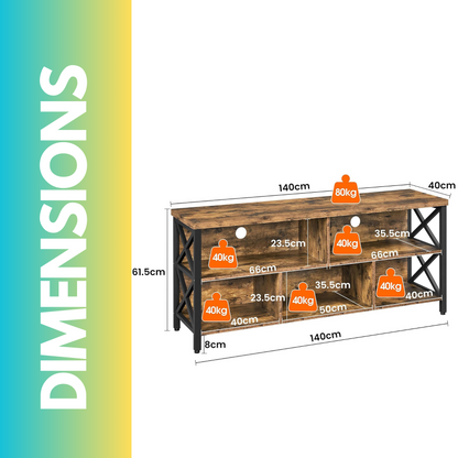 3 Tier TV Stand Unit With Open Shelves Rustic Brown