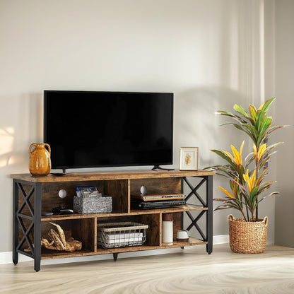 3 Tier TV Stand Unit With Open Shelves Rustic Brown