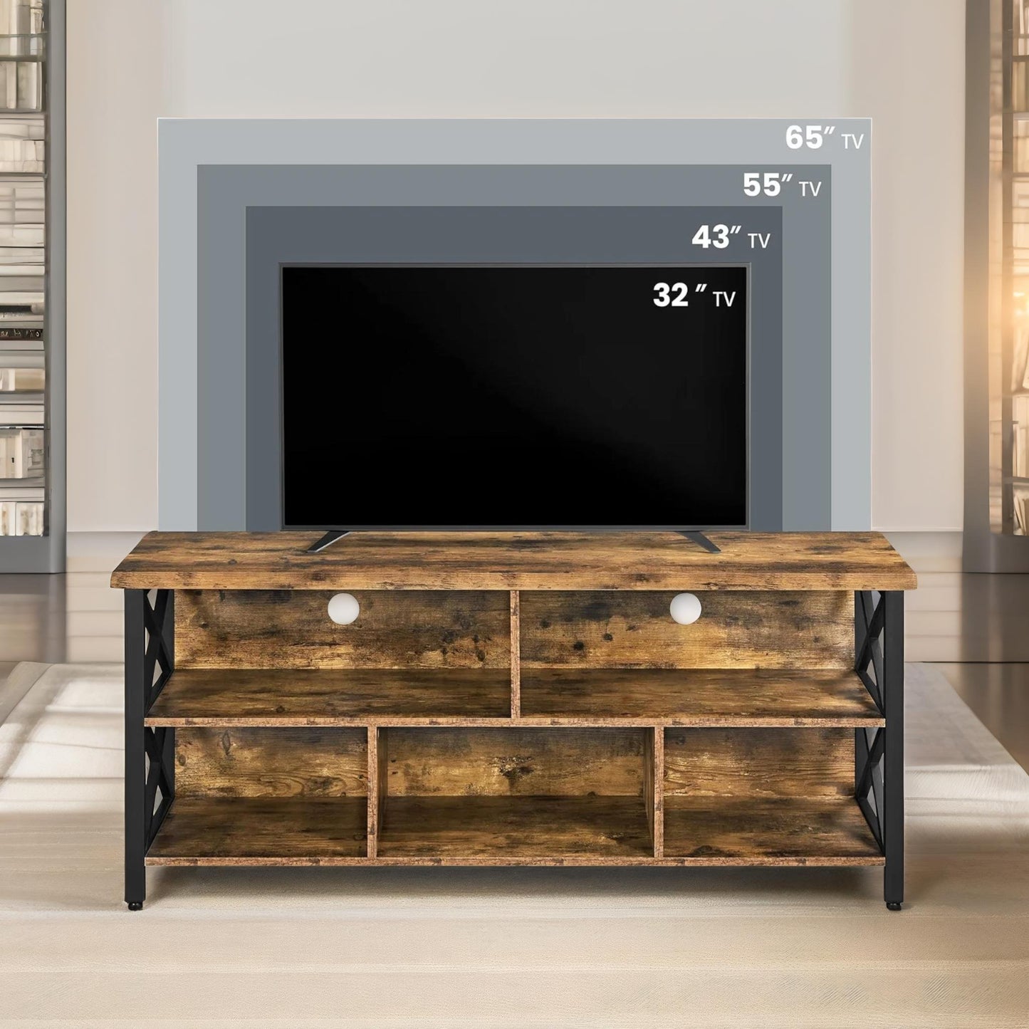 3 tier tv stand unit with open shelves rustic brown