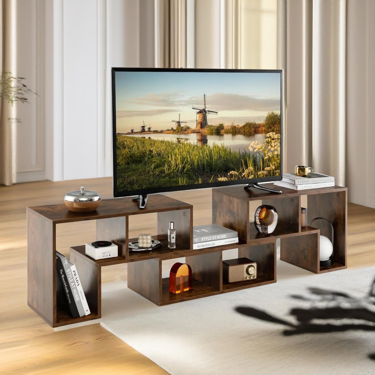 adjustable free combination tv stand unit rustic brown