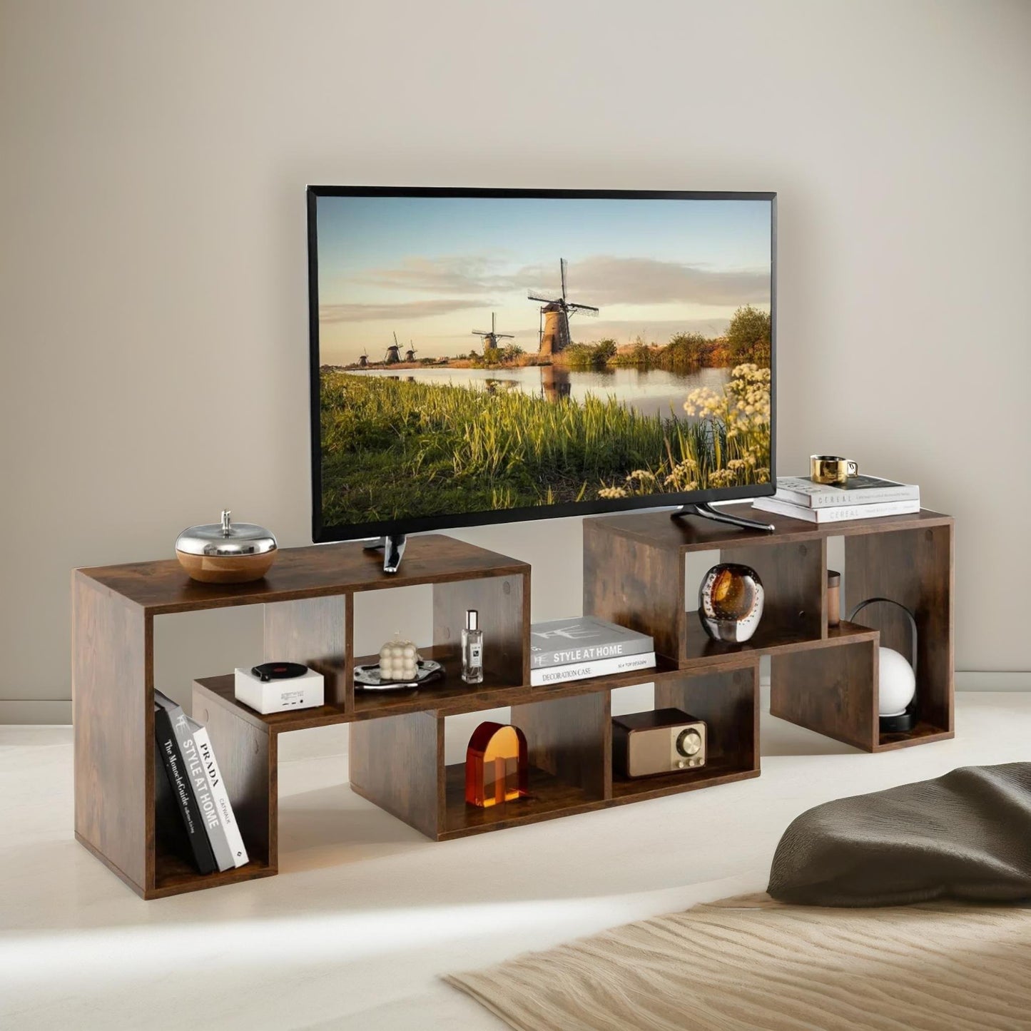 adjustable free combination tv stand unit rustic brown