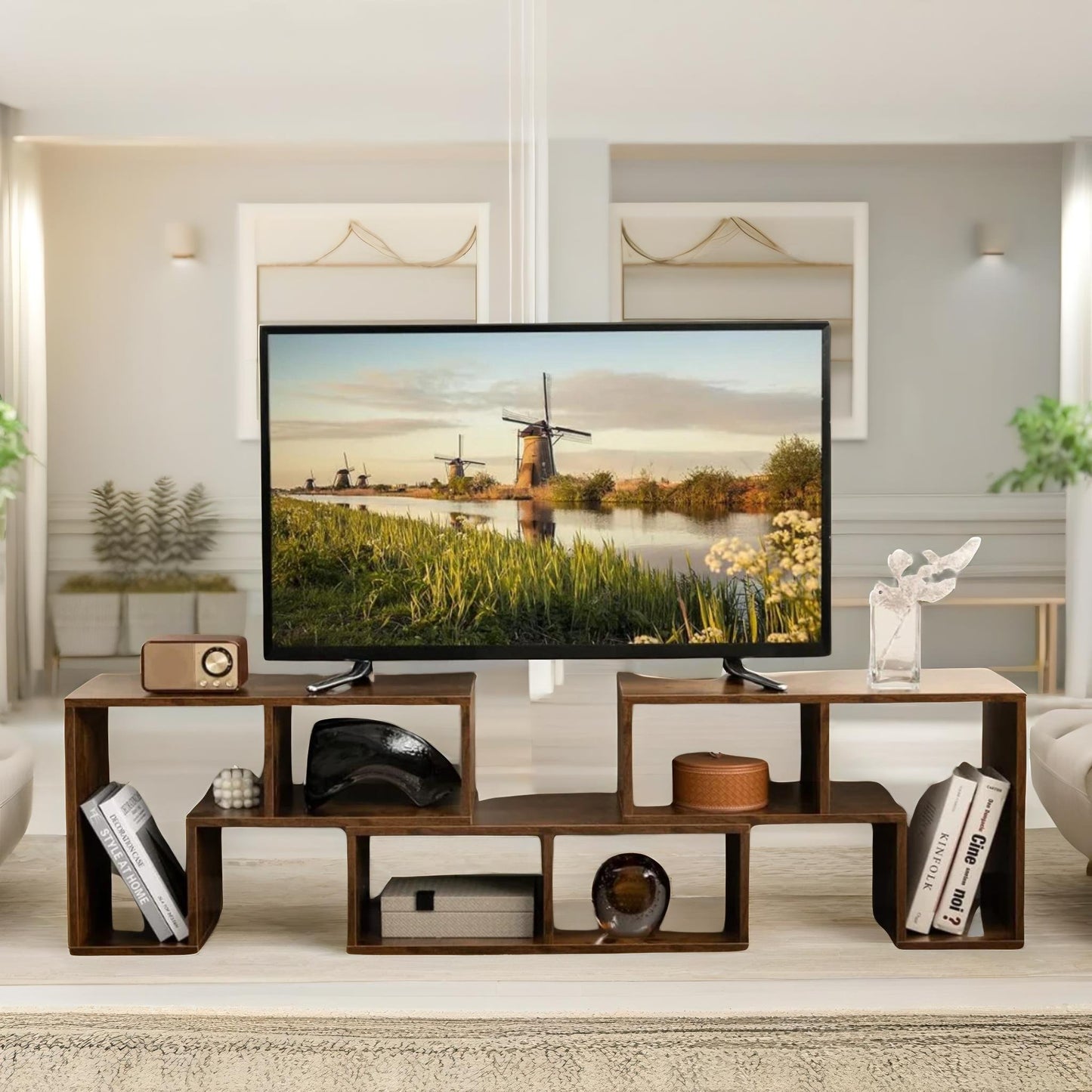 adjustable free combination tv stand unit rustic brown
