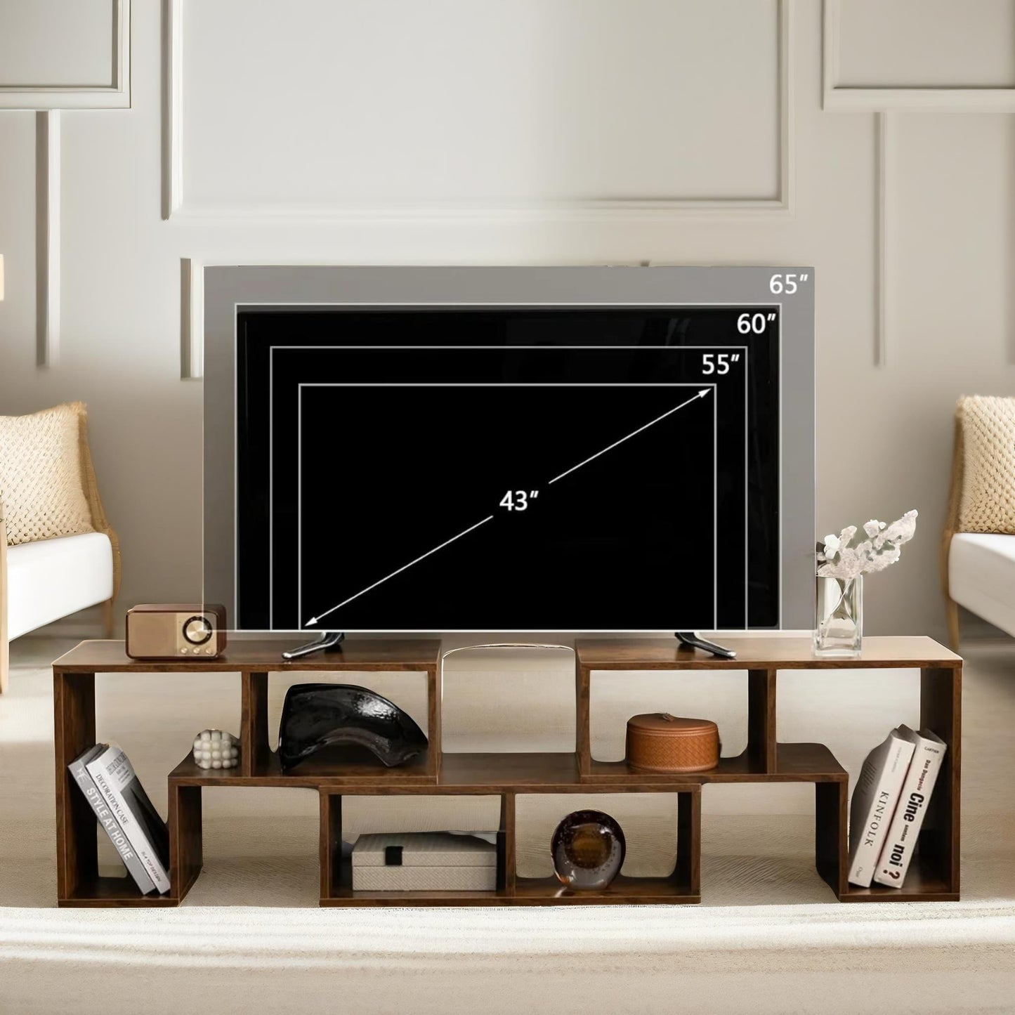 adjustable free combination tv stand unit rustic brown