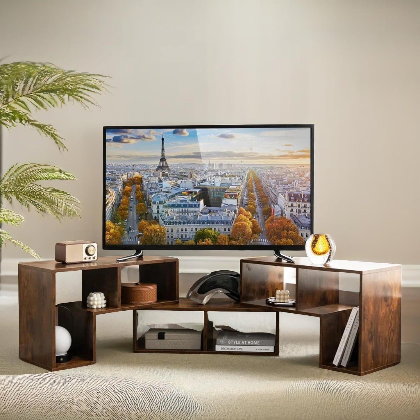 adjustable free combination tv stand unit rustic brown