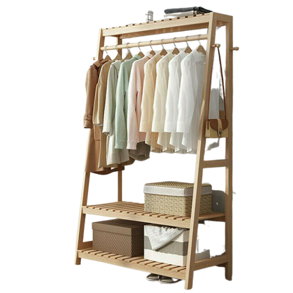 Bamboo Clothes Rail With 2 Shelves