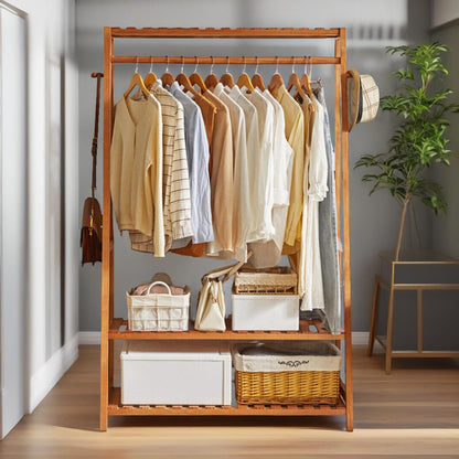 Bamboo Clothes Rail With 2 Shelves
