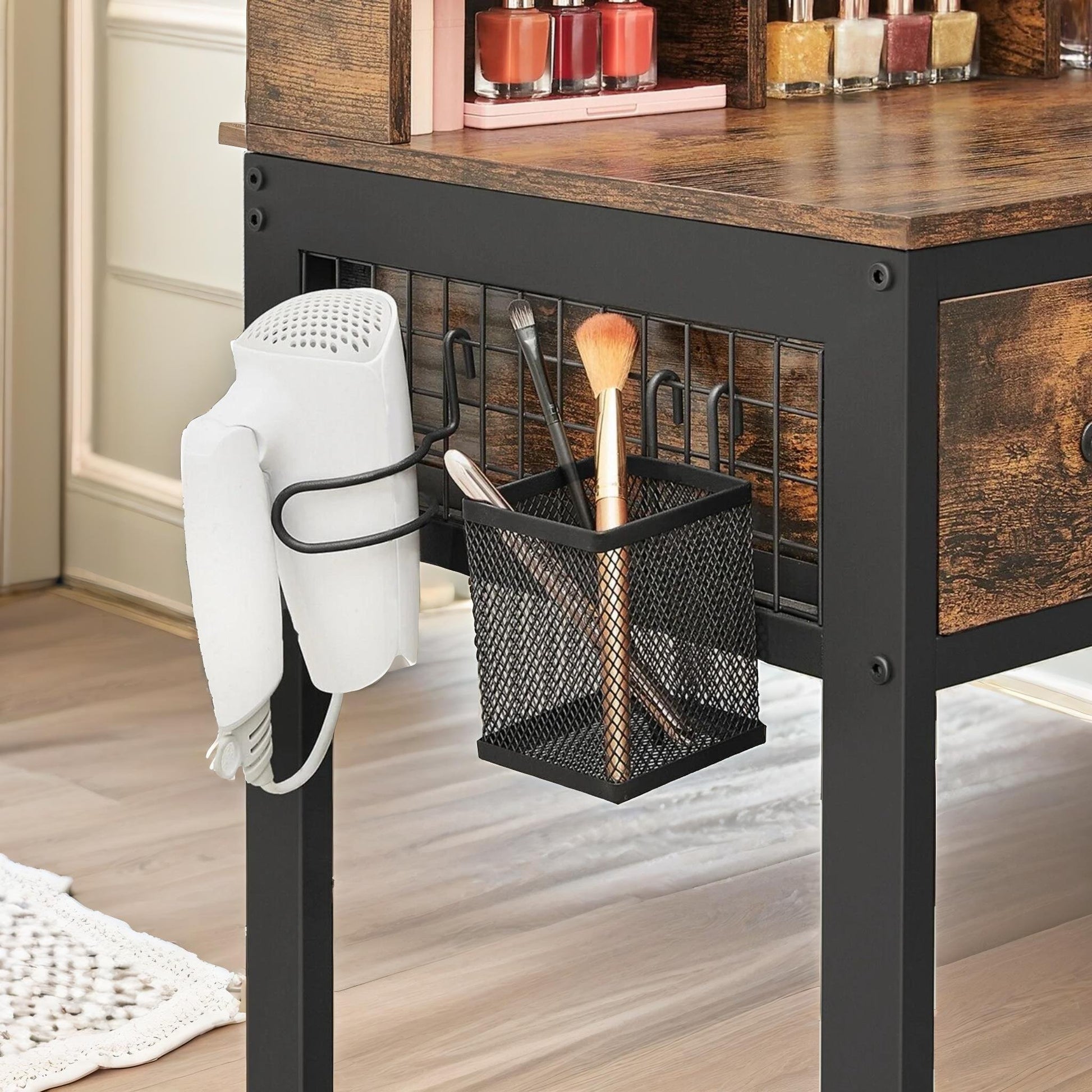 3-Drawer Dressing Table with Mirror and Stool – Rustic Brown