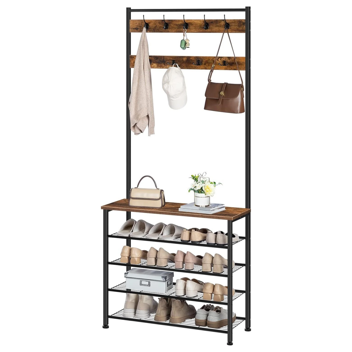 coat rack stand with 5 tier shoe bench