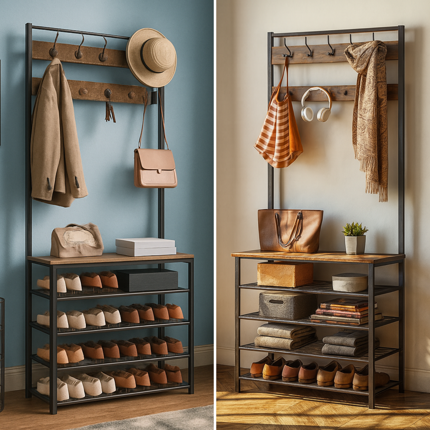 coat rack stand with 5 tier shoe bench