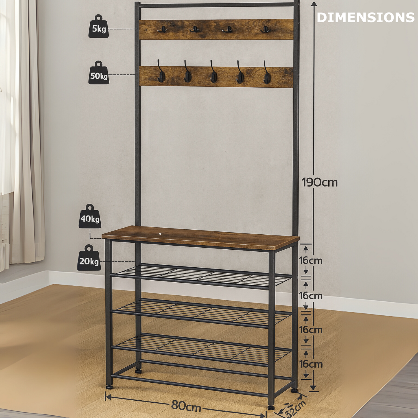 coat rack stand with 5 tier shoe bench