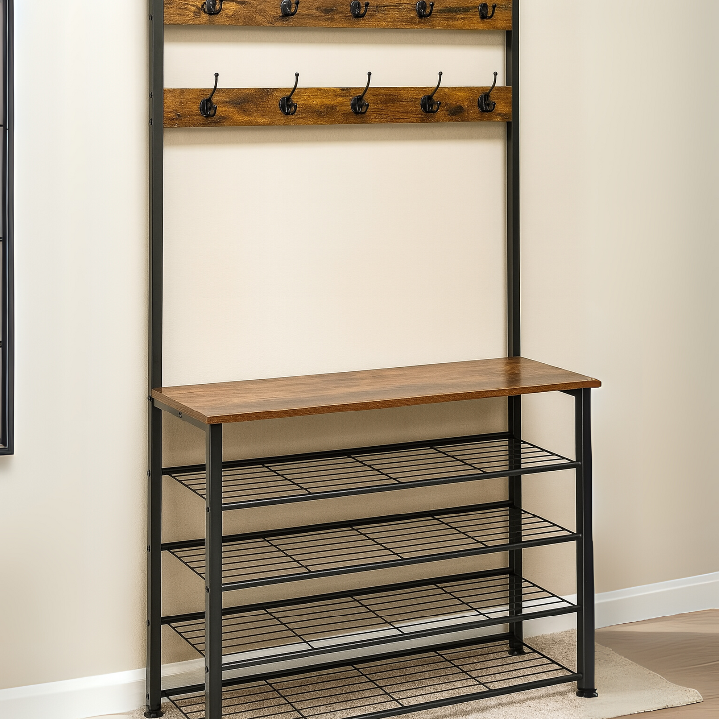 coat rack stand with 5 tier shoe bench