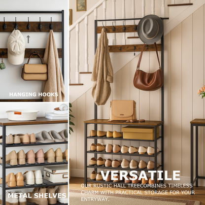 Coat Rack Stand With 5 Tier Shoe Bench