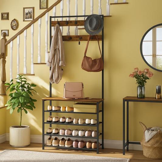 Coat Rack Stand With 5 Tier Shoe Bench