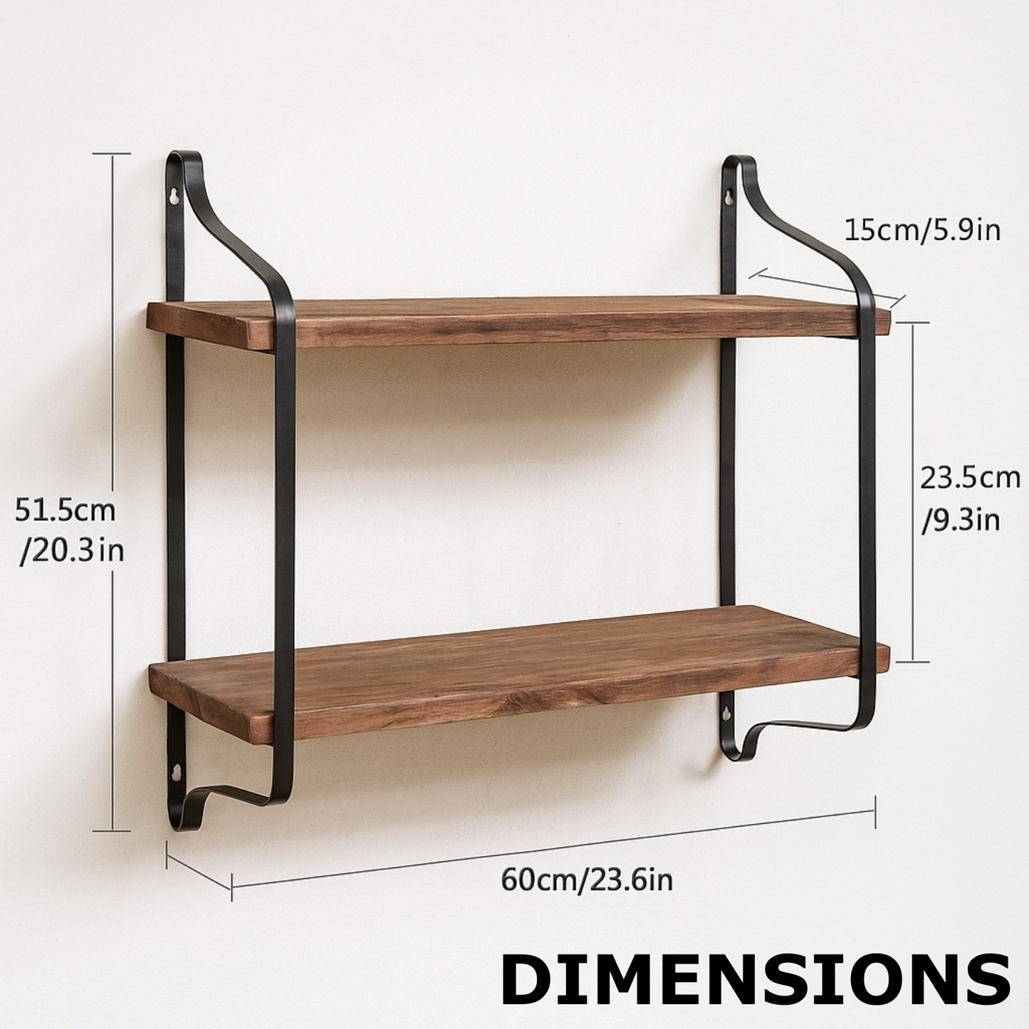 industrial 2 tier wooden floating shelf