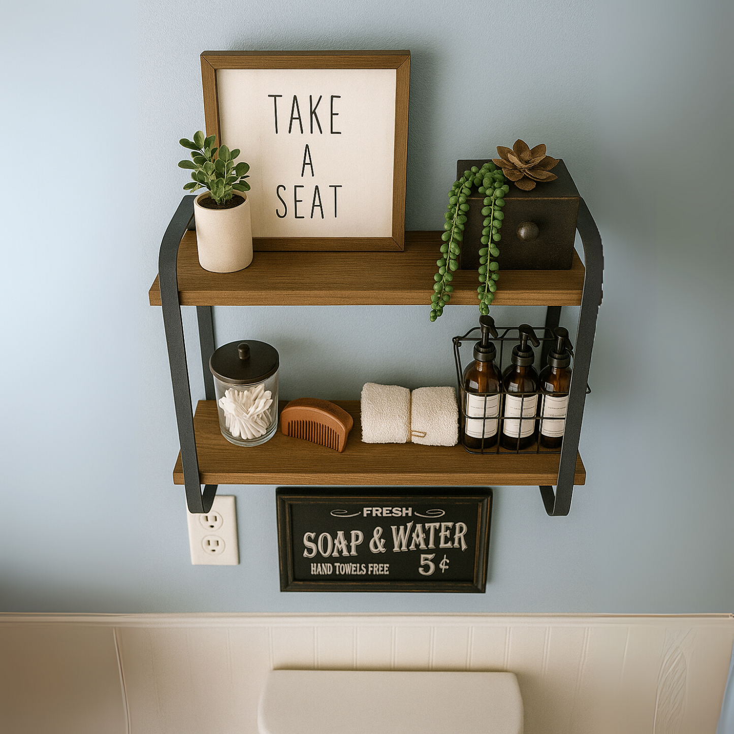 industrial 2 tier wooden floating shelf