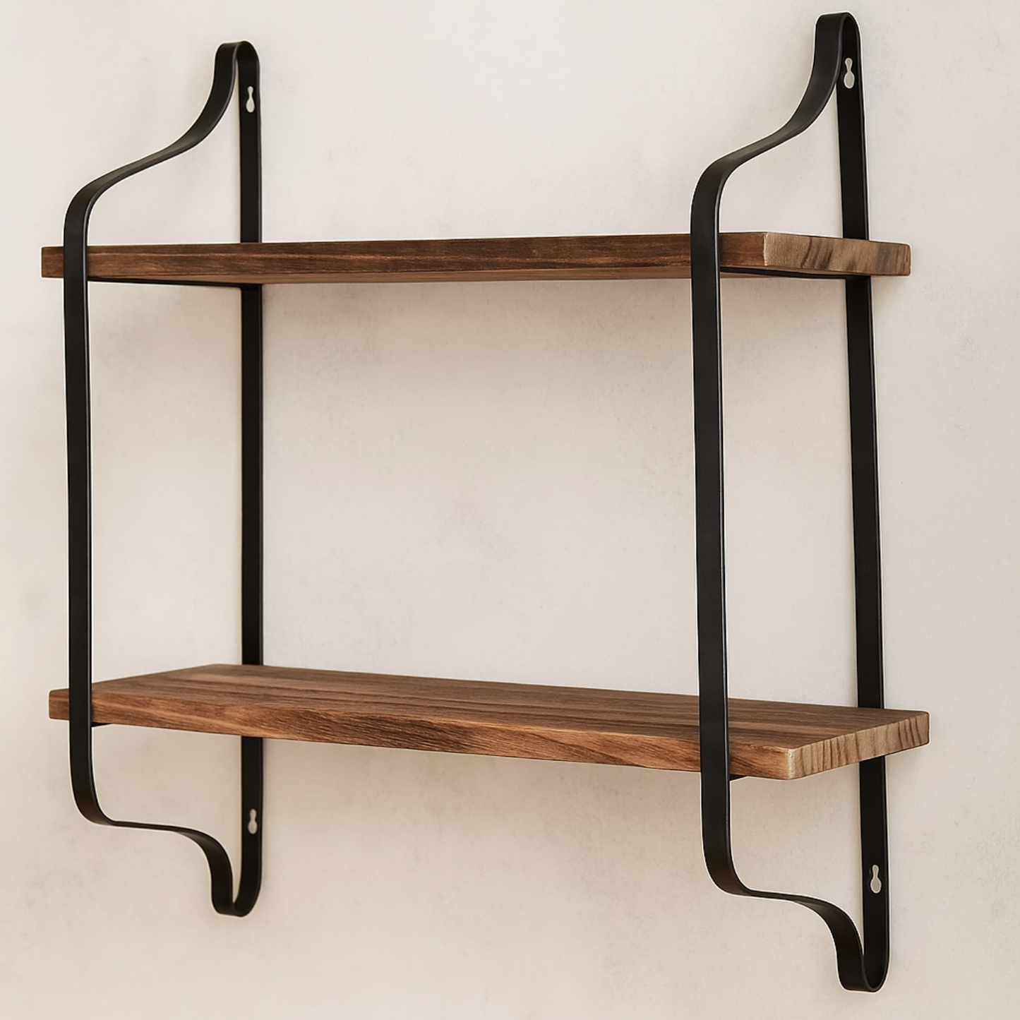 industrial 2 tier wooden floating shelf
