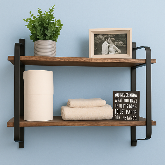 Industrial 2 Tier Wooden Floating Shelf