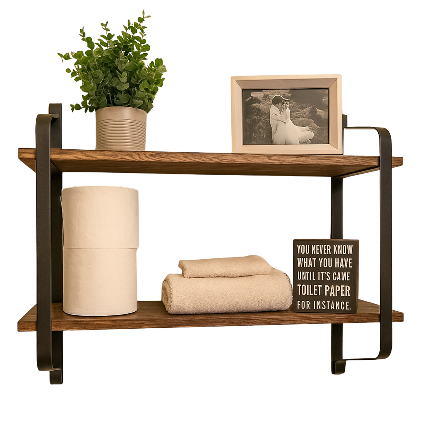 industrial 2 tier wooden floating shelf