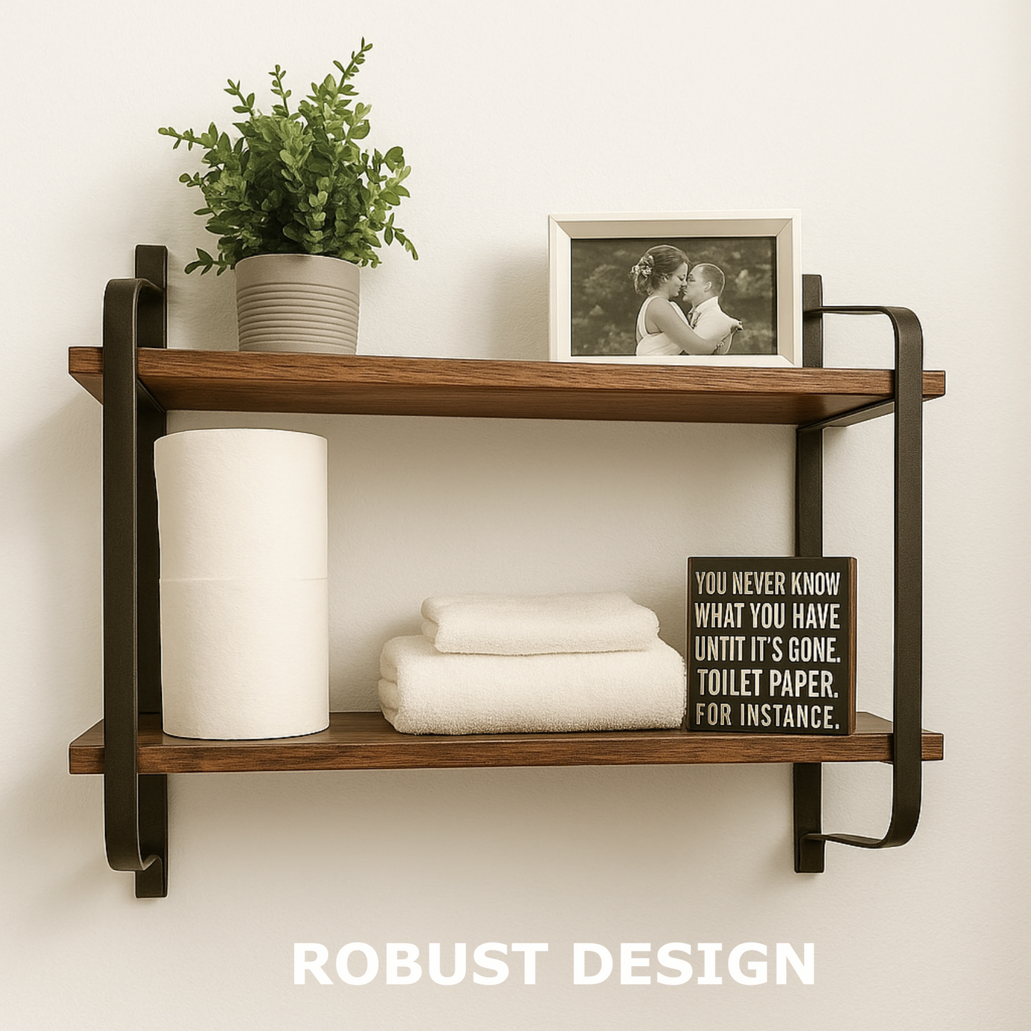 industrial 2 tier wooden floating shelf