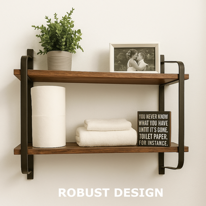 Industrial 2 Tier Wooden Floating Shelf