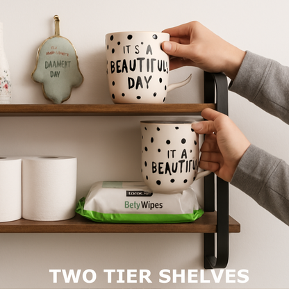 Industrial 2 Tier Wooden Floating Shelf