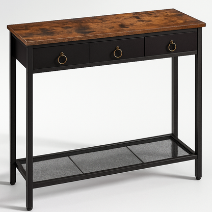Slim Sofa Table with 3 Non-woven Drawers