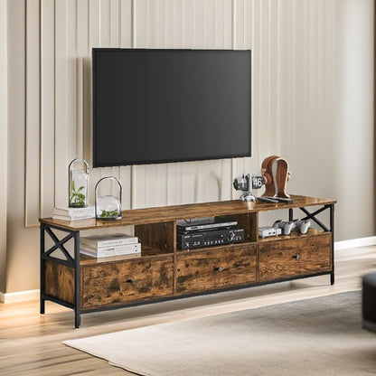 Industrial TV Stand Unit With 3 Drawers Rustic Brown