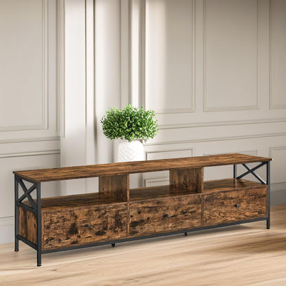 Industrial TV Stand Unit With 3 Drawers Rustic Brown