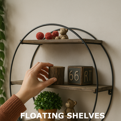 Industrial Wooden 3 Tier Round Floating Shelf