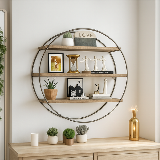 Industrial Wooden 3 Tier Round Floating Shelf