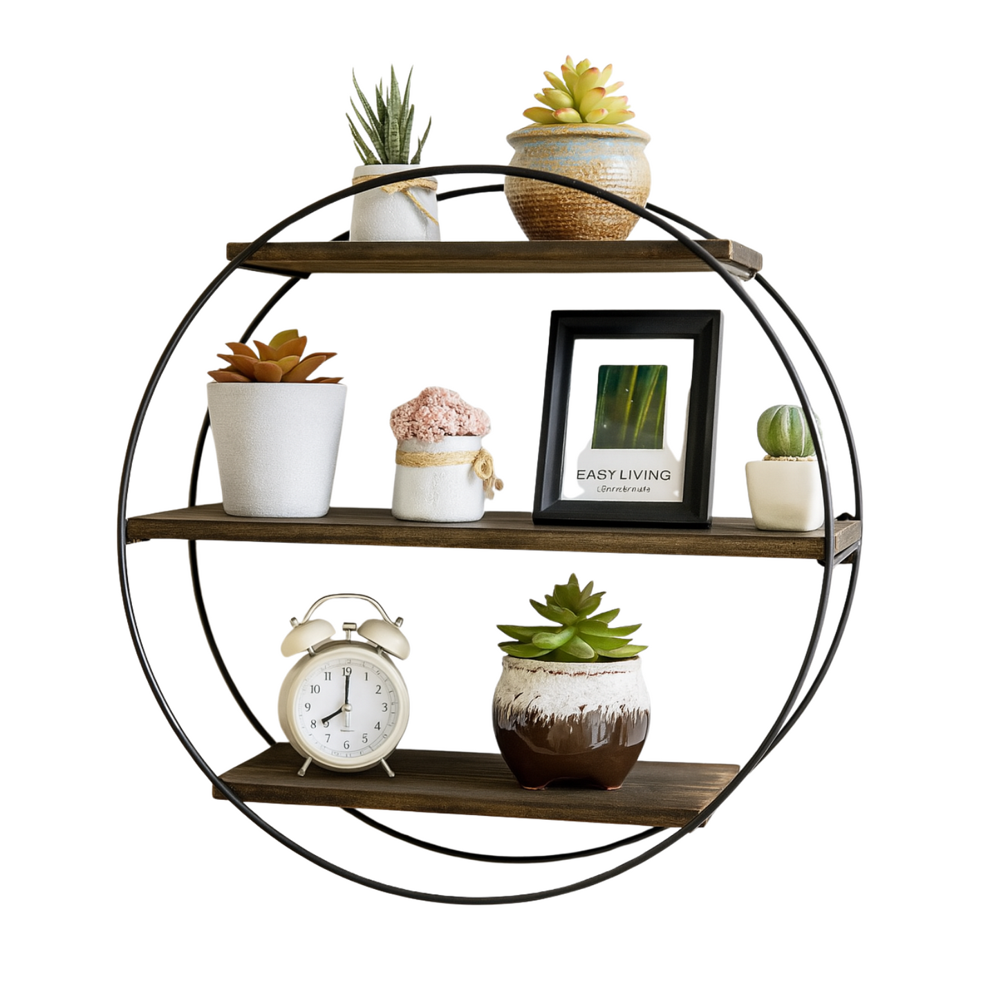 industrial wooden 3 tier round floating shelf