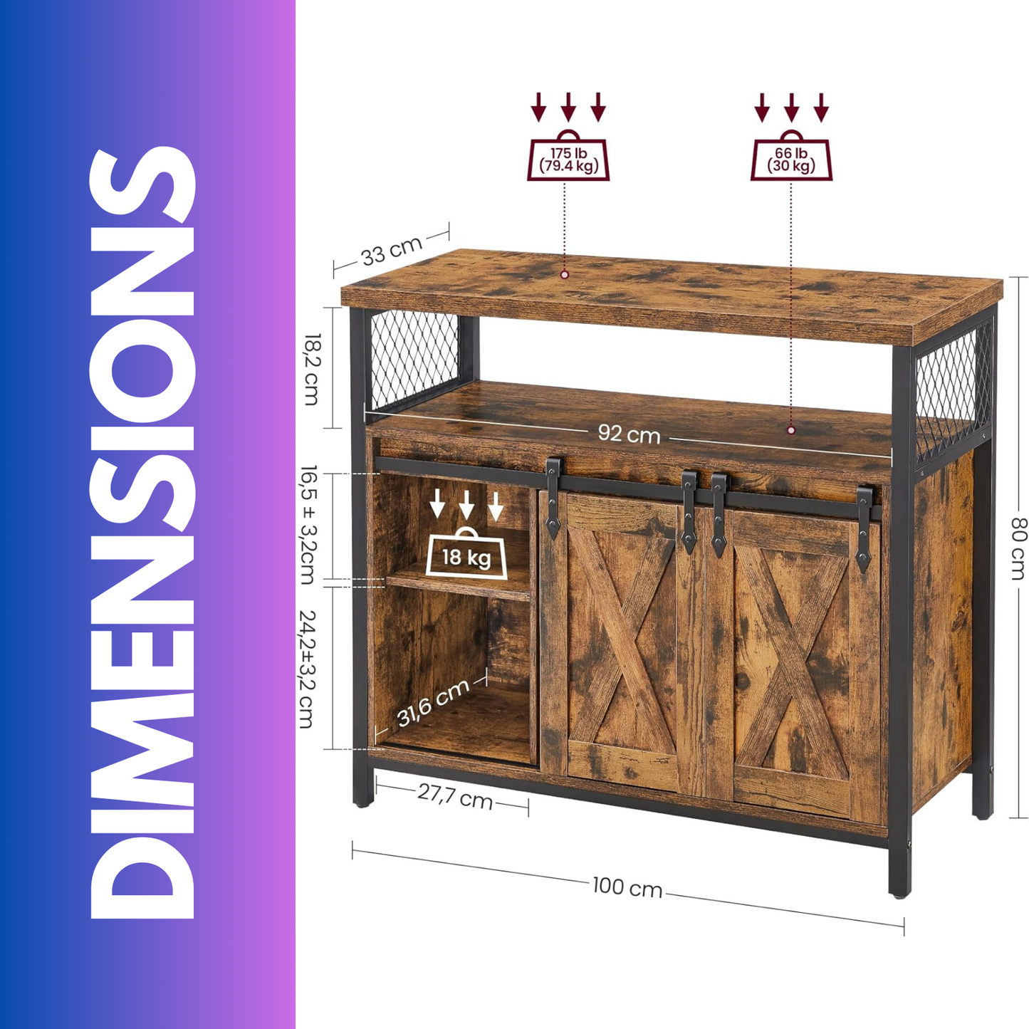 multipurpose kitchen sideboard cabinet with sliding barn doors rustic brown