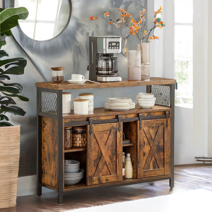 Multipurpose Kitchen Sideboard Cabinet With Sliding Barn Doors Rustic Brown