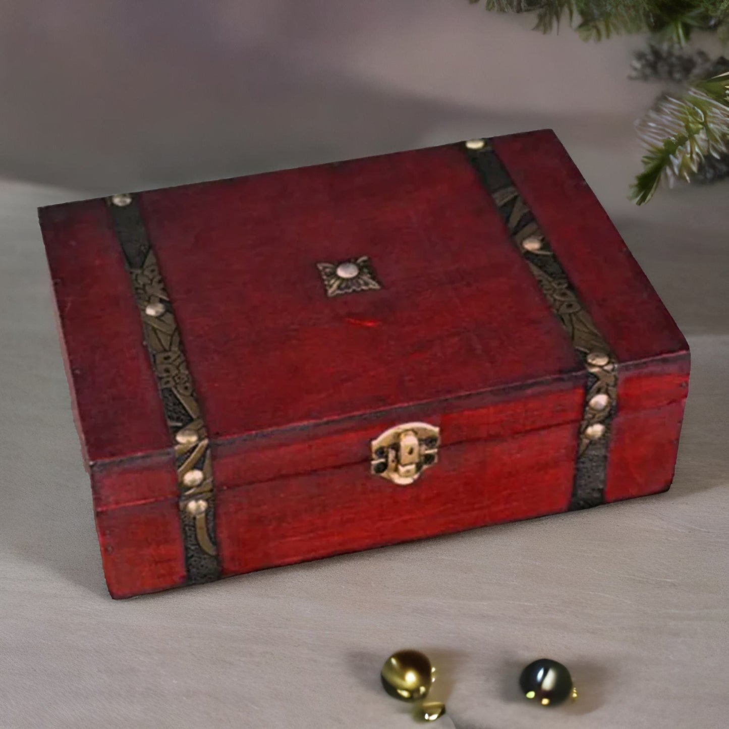 wooden vintage look jewellery storage box organiser brown