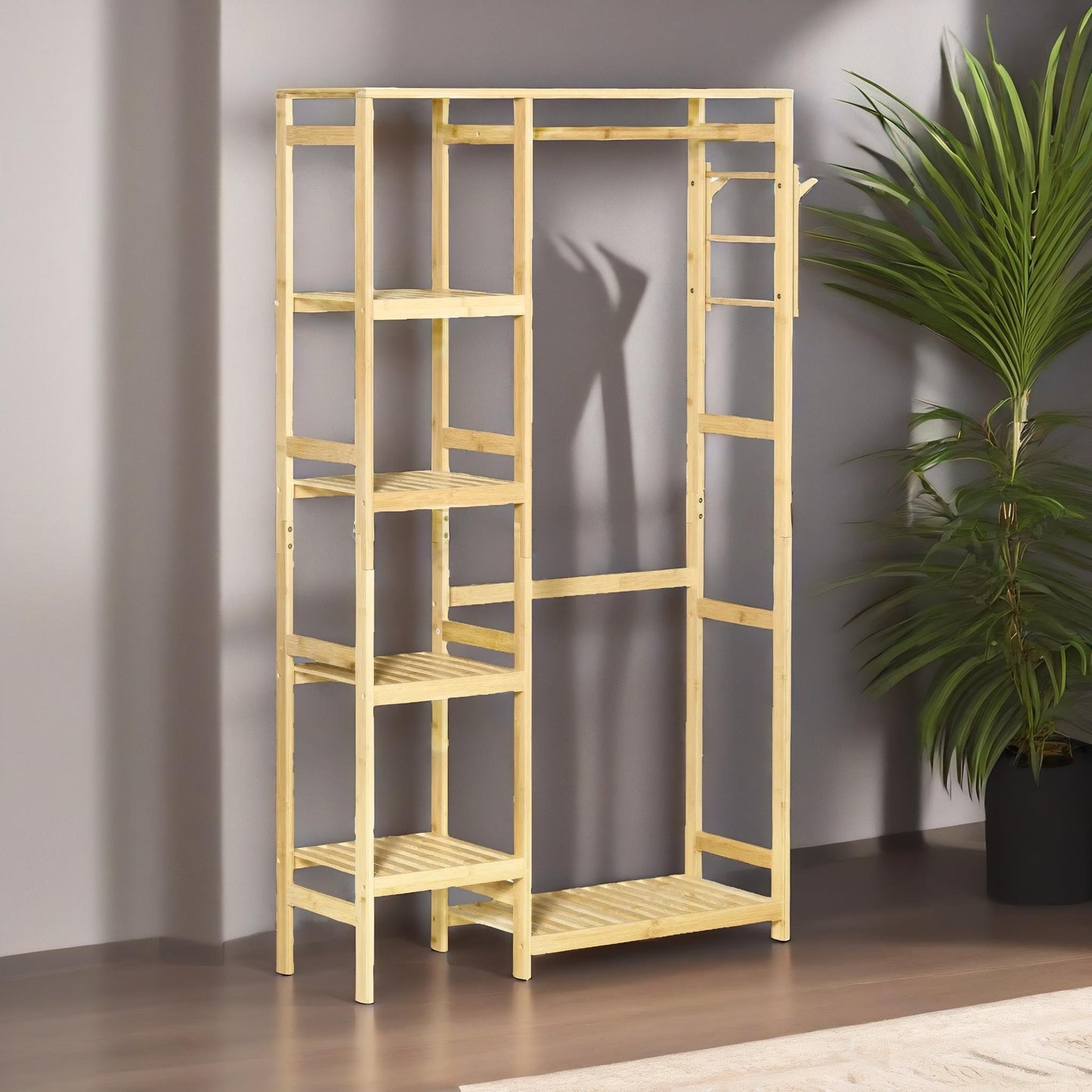 bamboo 155cm tall open wardrobe with shelves