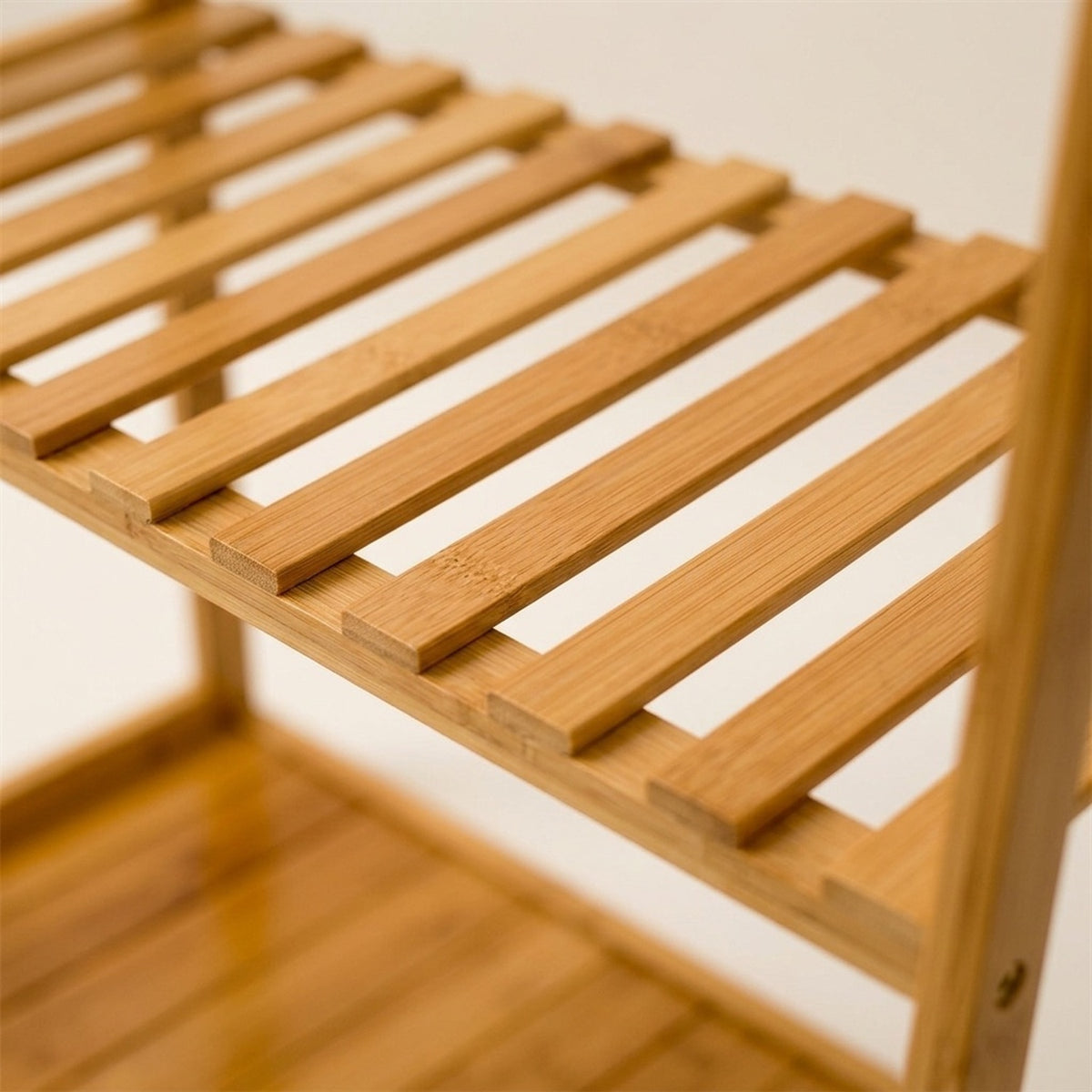 bamboo garment rail with double storage shelves