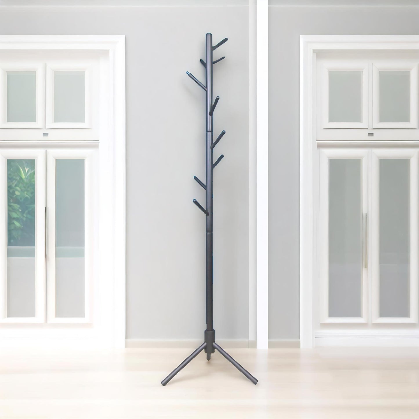 wooden adjustable coat stand with 8 hooks black