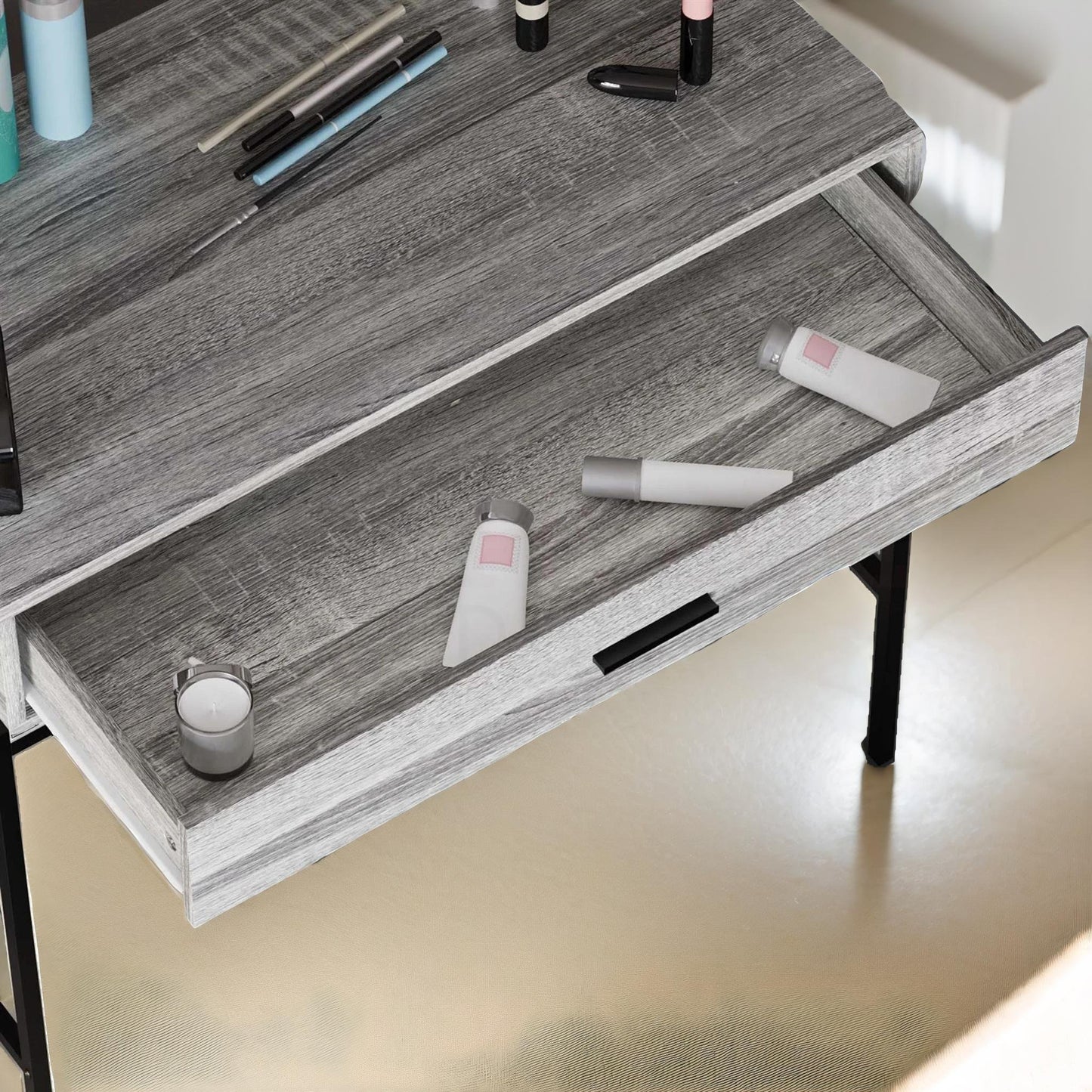 industrial dressing table with mirror grey