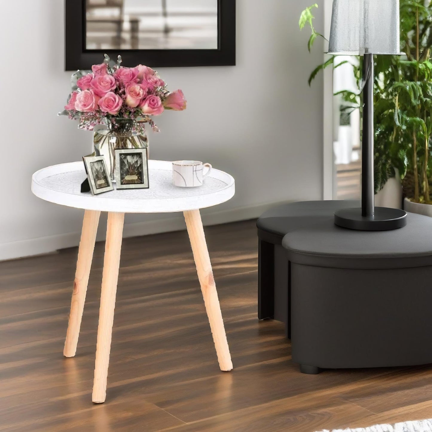 narrow side table with flower design