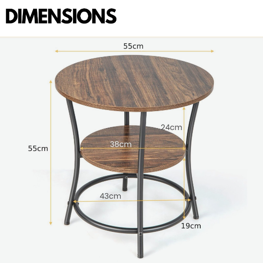 industrial round coffee table with 2 shelves