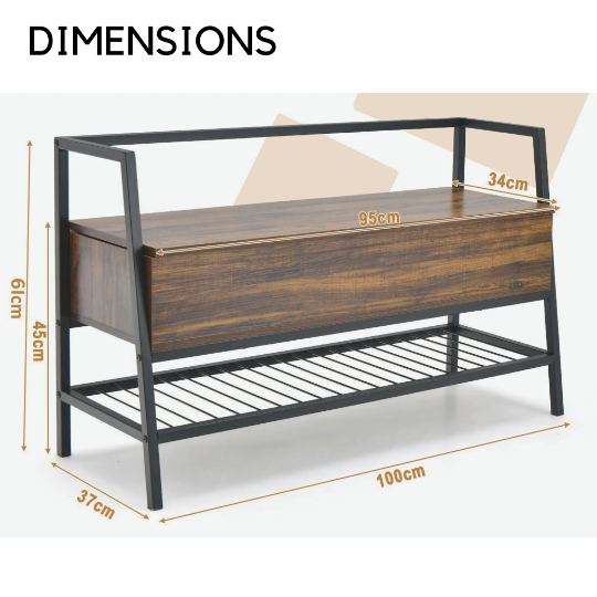 industrial shoe storage bench with seat & hidden storage