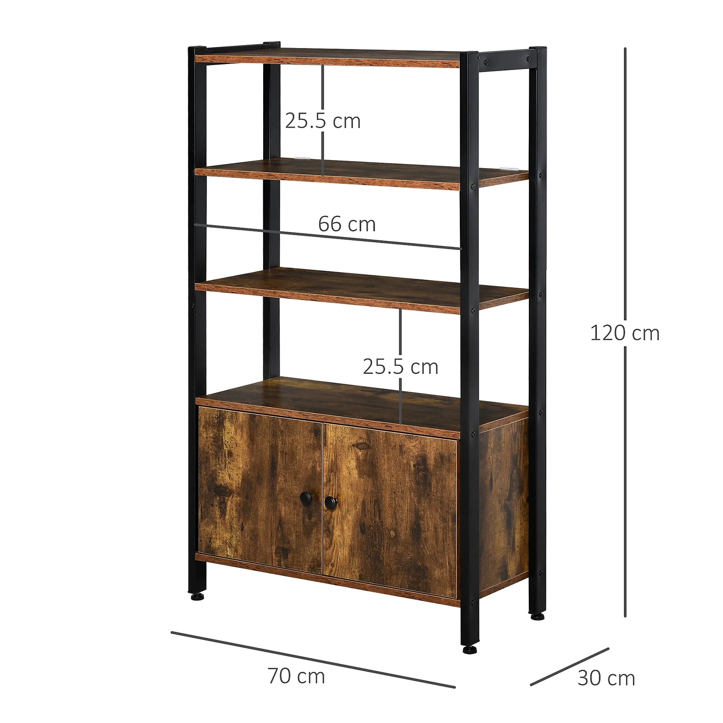 industrial bookcase with 3 shelves & cupboard