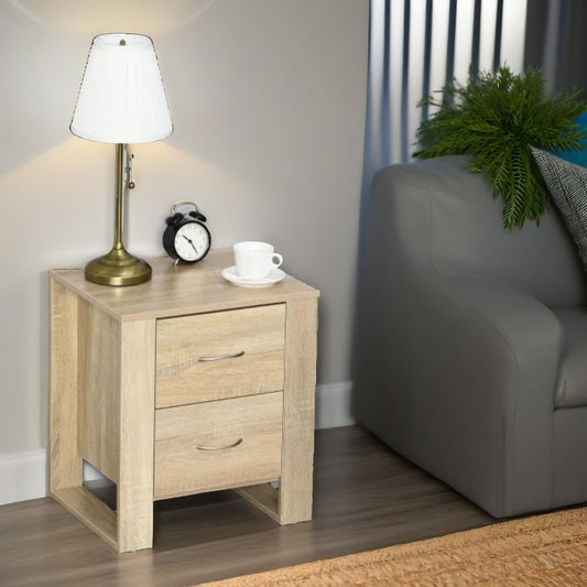 Bedside Table With 2 Drawers Natural Brown