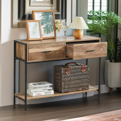 Industrial Console Table With 2 Drawers