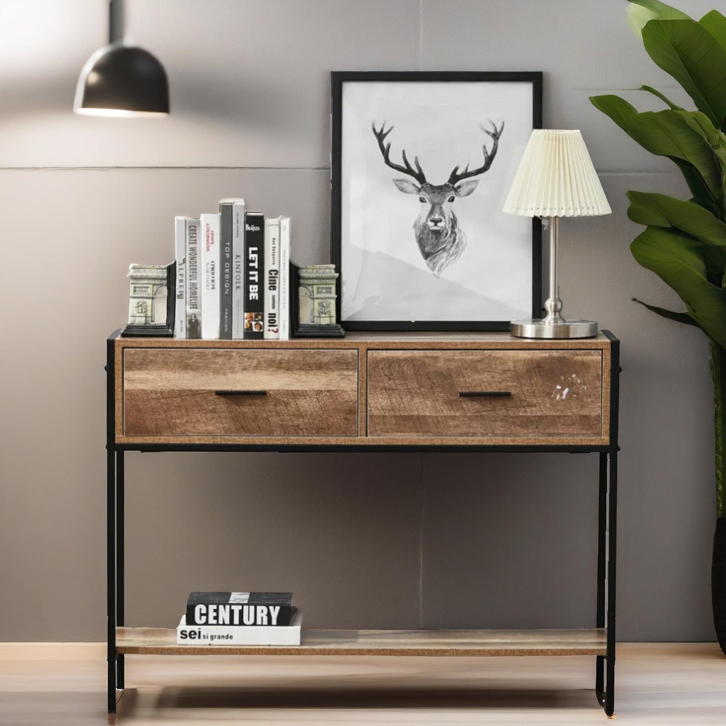 industrial console table with 2 drawers