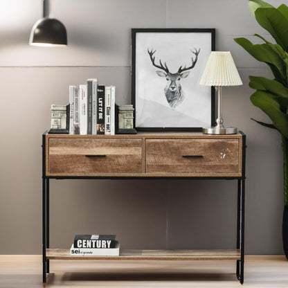 Industrial Console Table With 2 Drawers