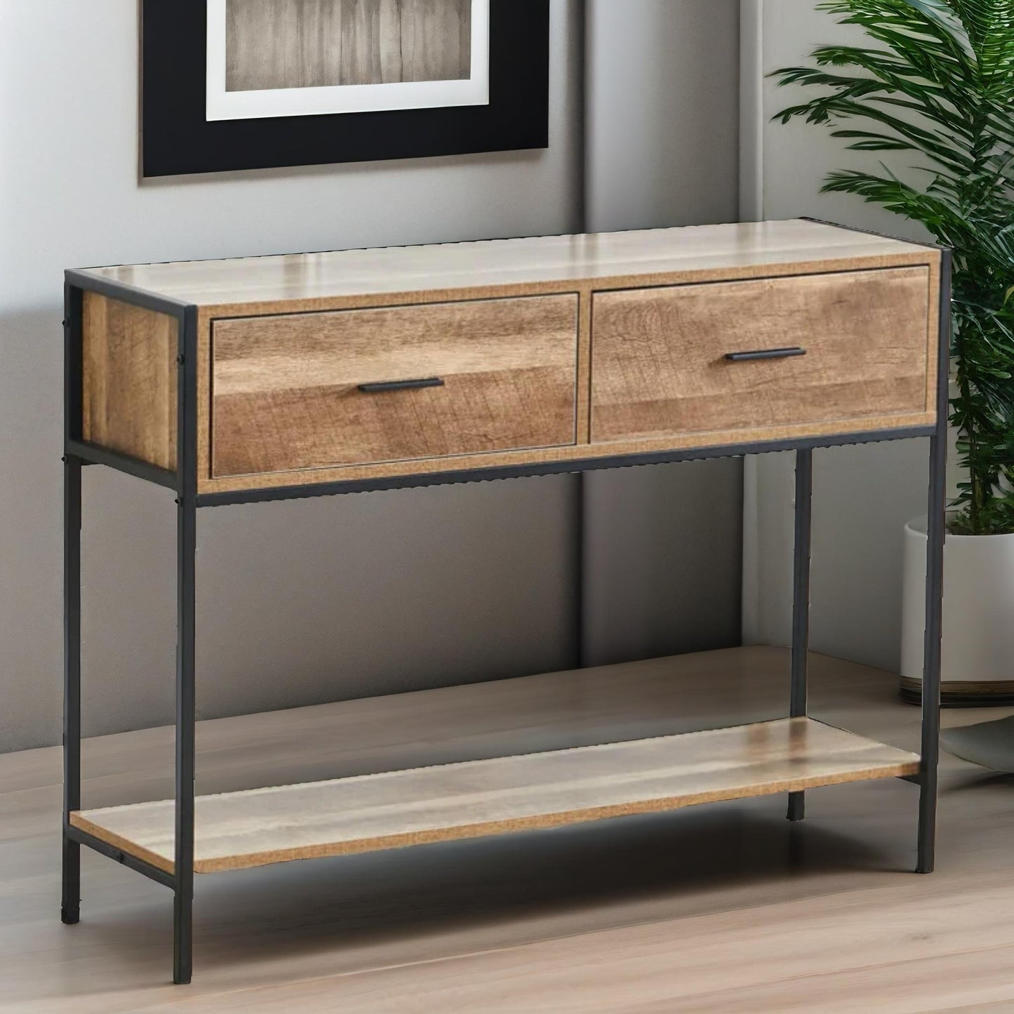 industrial console table with 2 drawers