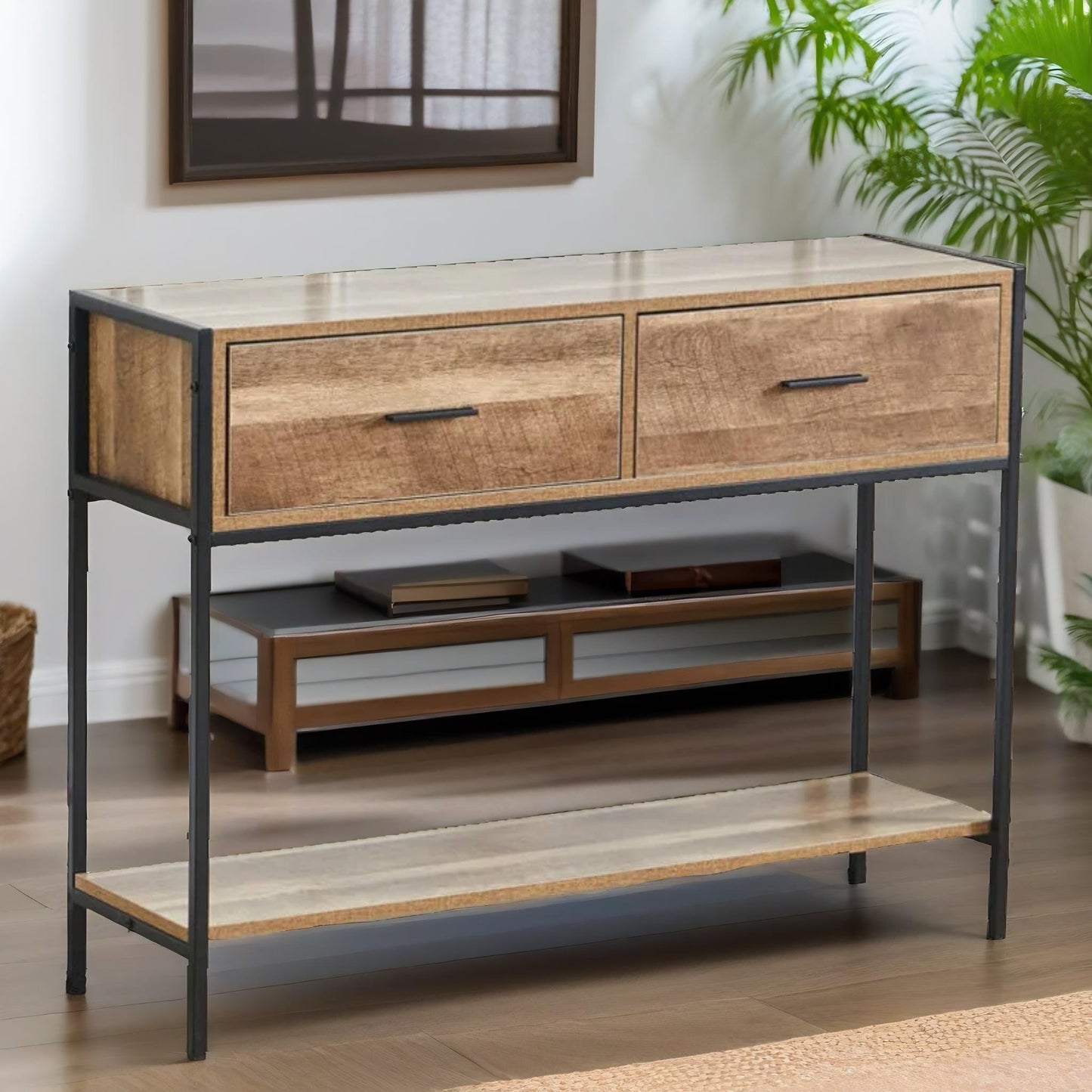 industrial console table with 2 drawers